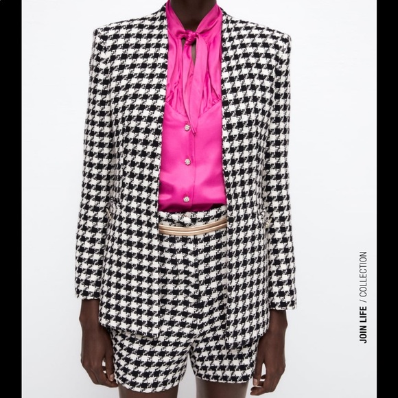 BNWT Zara Textured Houndstooth Blazer Sz S - Picture 2 of 8